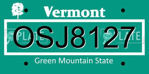 OSJ8127 Vermont License Plate