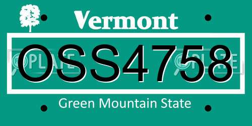 OSS4758 Vermont License Plate