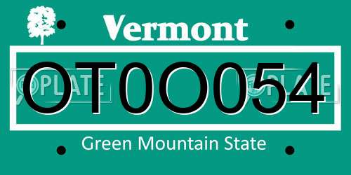OT0O054 Vermont License Plate