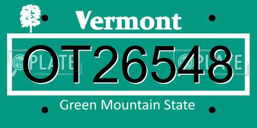 OT26548 Vermont License Plate