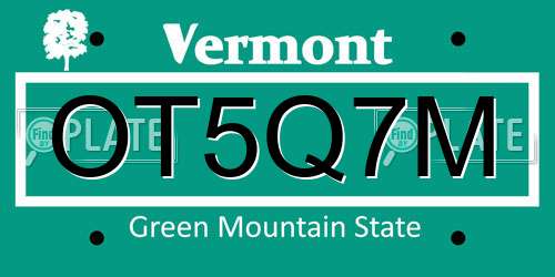 OT5Q7M Vermont License Plate