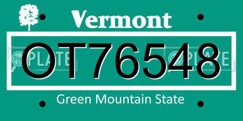 OT76548 Vermont License Plate
