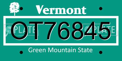 OT76845 Vermont License Plate