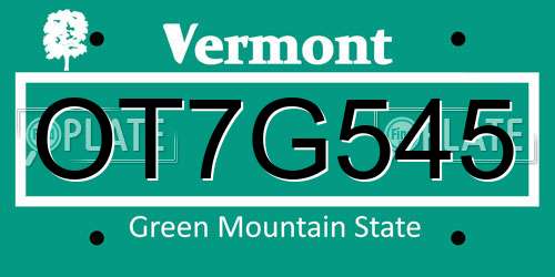 OT7G545 Vermont License Plate