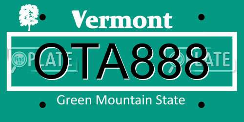 OTA888 Vermont License Plate