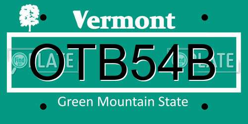 OTB54B Vermont License Plate