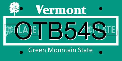 OTB54S Vermont License Plate