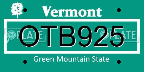 OTB925 Vermont License Plate