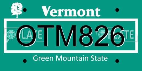 OTM826 Vermont License Plate