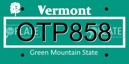 OTP858 Vermont License Plate