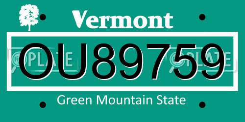 OU89759 Vermont License Plate