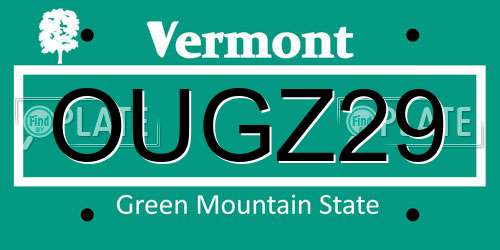OUGZ29 Vermont License Plate