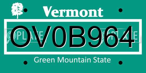 OV0B964 Vermont License Plate