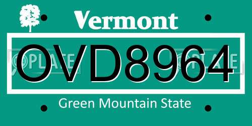 OVD8964 Vermont License Plate