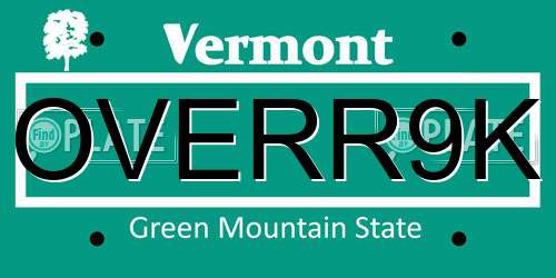 OVERR9K Vermont License Plate