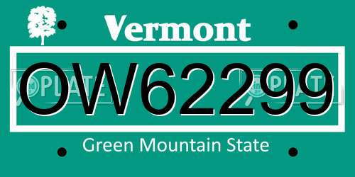 OW62299 Vermont License Plate
