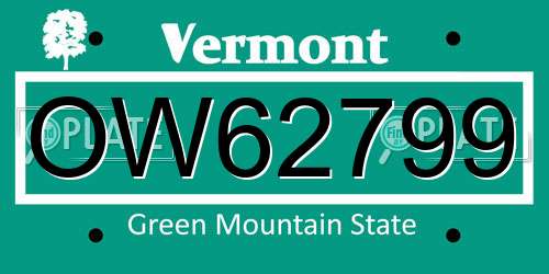 OW62799 Vermont License Plate