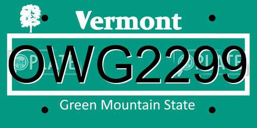 OWG2299 Vermont License Plate