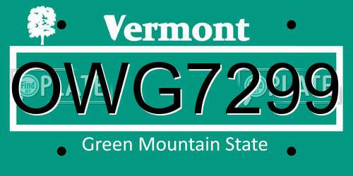 OWG7299 Vermont License Plate