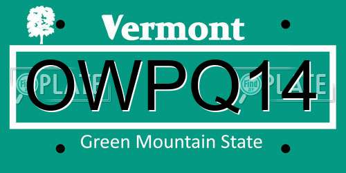 OWPQ14 Vermont License Plate