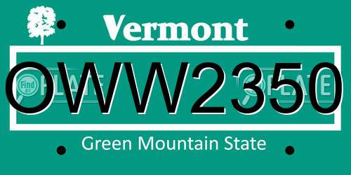 OWW2350 Vermont License Plate