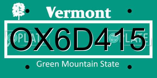 OX6D415 Vermont License Plate