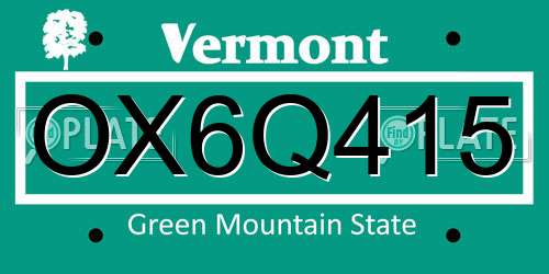 OX6Q415 Vermont License Plate