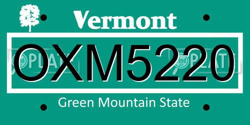OXM5220 Vermont License Plate