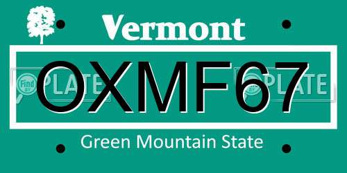OXMF67 Vermont License Plate