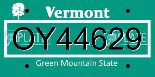 OY44629 Vermont License Plate