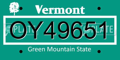OY49651 Vermont License Plate
