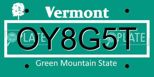 OY8G5T Vermont License Plate