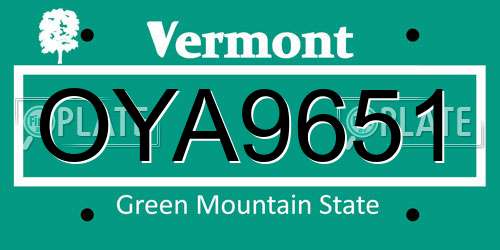 OYA9651 Vermont License Plate
