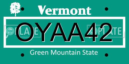 OYAA42 Vermont License Plate