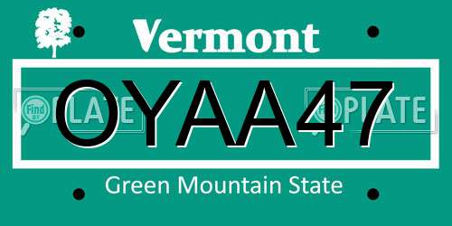 OYAA47 Vermont License Plate