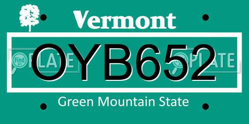 OYB652 Vermont License Plate