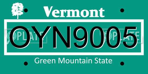 OYN9005 Vermont License Plate