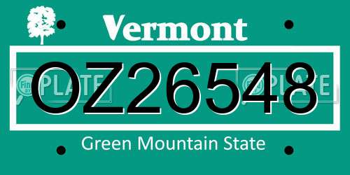 OZ26548 Vermont License Plate