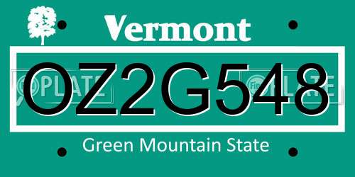 OZ2G548 Vermont License Plate