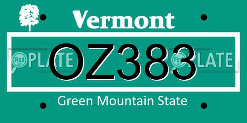 OZ383 Vermont License Plate