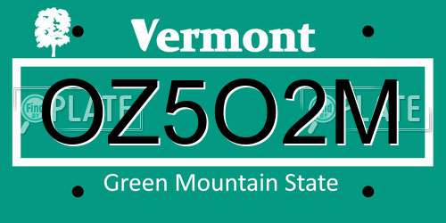 OZ5O2M Vermont License Plate