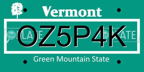 OZ5P4K Vermont License Plate