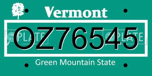 OZ76545 Vermont License Plate