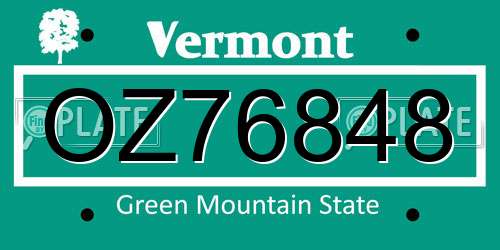 OZ76848 Vermont License Plate