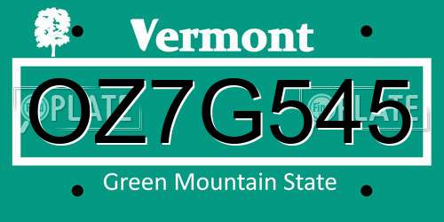 OZ7G545 Vermont License Plate