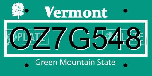 OZ7G548 Vermont License Plate