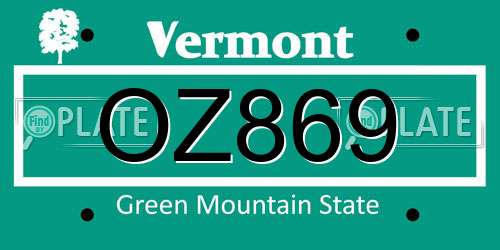 OZ869 Vermont License Plate