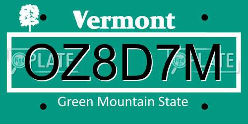 OZ8D7M Vermont License Plate