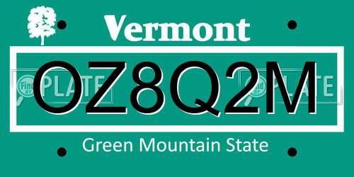 OZ8Q2M Vermont License Plate