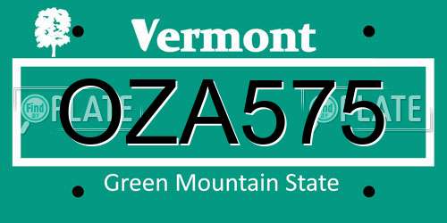 OZA575 Vermont License Plate